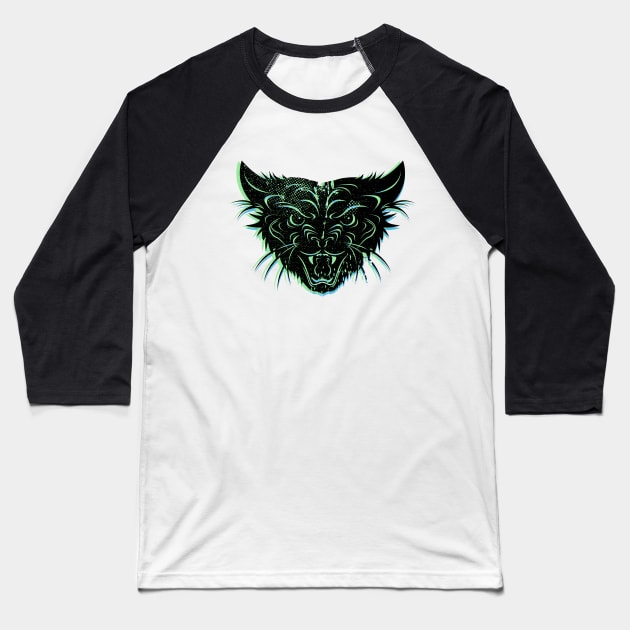 Angry Black Cat Baseball T-Shirt by RudeOne